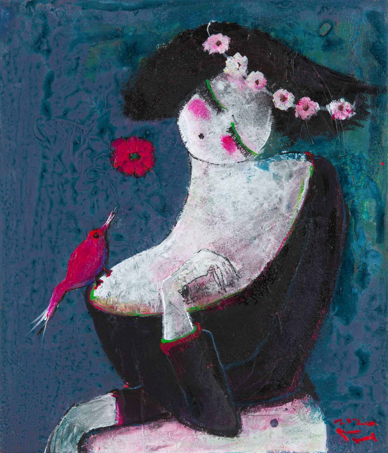 6..화관을쓴 여인53.0+45.5    mixed media on canvas  2020